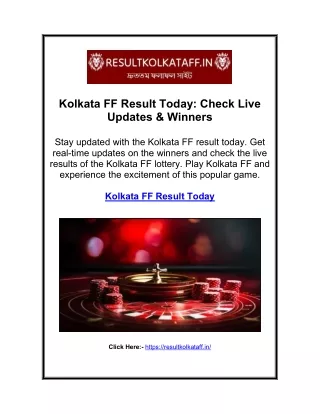 Kolkata FF Result Today Check Live Updates & Winners