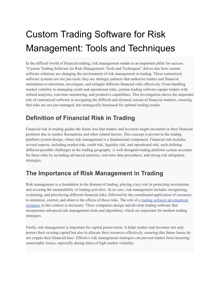 custom trading software for risk management tools