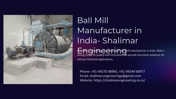 ball mill manufacturer in india shalimar
