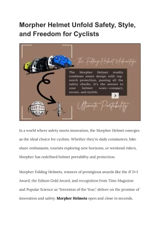 Cycling Revolutionized Morpher Helmet's Safety and Style Explored