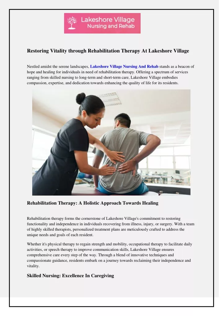 restoring vitality through rehabilitation therapy