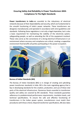 Ensuring Safety And Reliability In Power Transformers With Compliance To The Right Standards