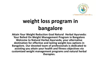 weight loss program in banglore