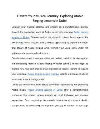 Elevate Your Musical Journey: Exploring Arabic Singing Lessons in Dubai