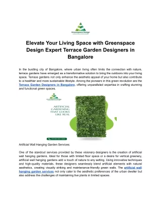 Elevate Your Living Space with Greenspace Design Expert Terrace Garden Designers in Bangalore