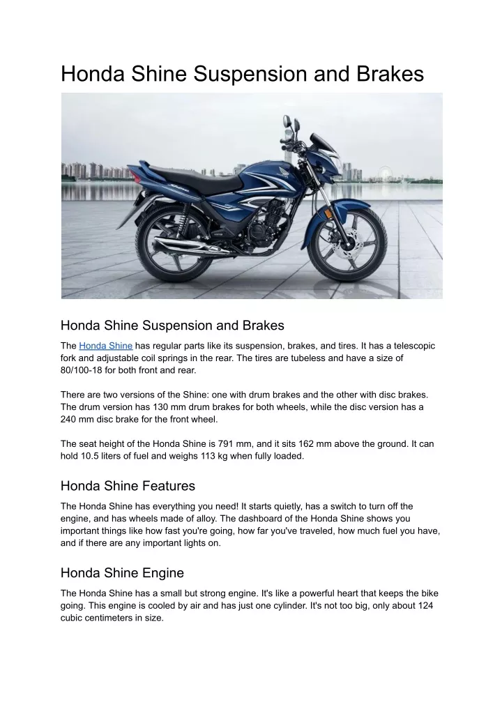 honda shine suspension and brakes