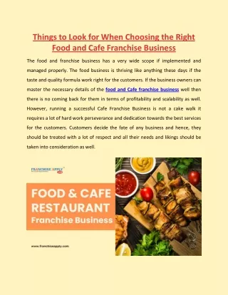 Things to Look for When Choosing the Right Food & Cafe Franchise Business