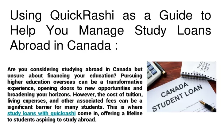 using quickrashi as a guide to help you manage study loans abroad in canada