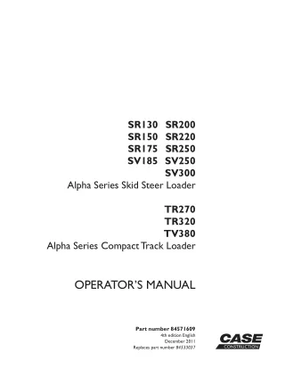 CASE SV250 SKID STEER LOADER operation manual