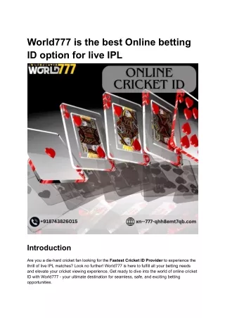 World777 is the best Online betting ID option for live iPL