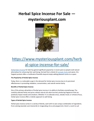 Herbal Spice Incense For Sale — mysteriousplant.com