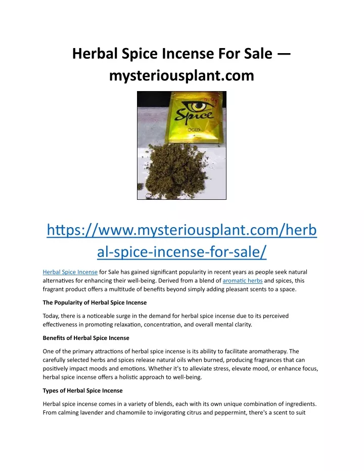 herbal spice incense for sale mysteriousplant com