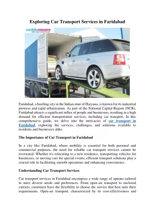 Exploring Car Transport Services in Faridabad