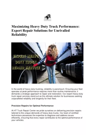 Maximizing Heavy Duty Truck Performance: Expert Repair Solutions for Unrivalled