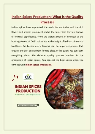 Indian Spices Production What is the Quality Process