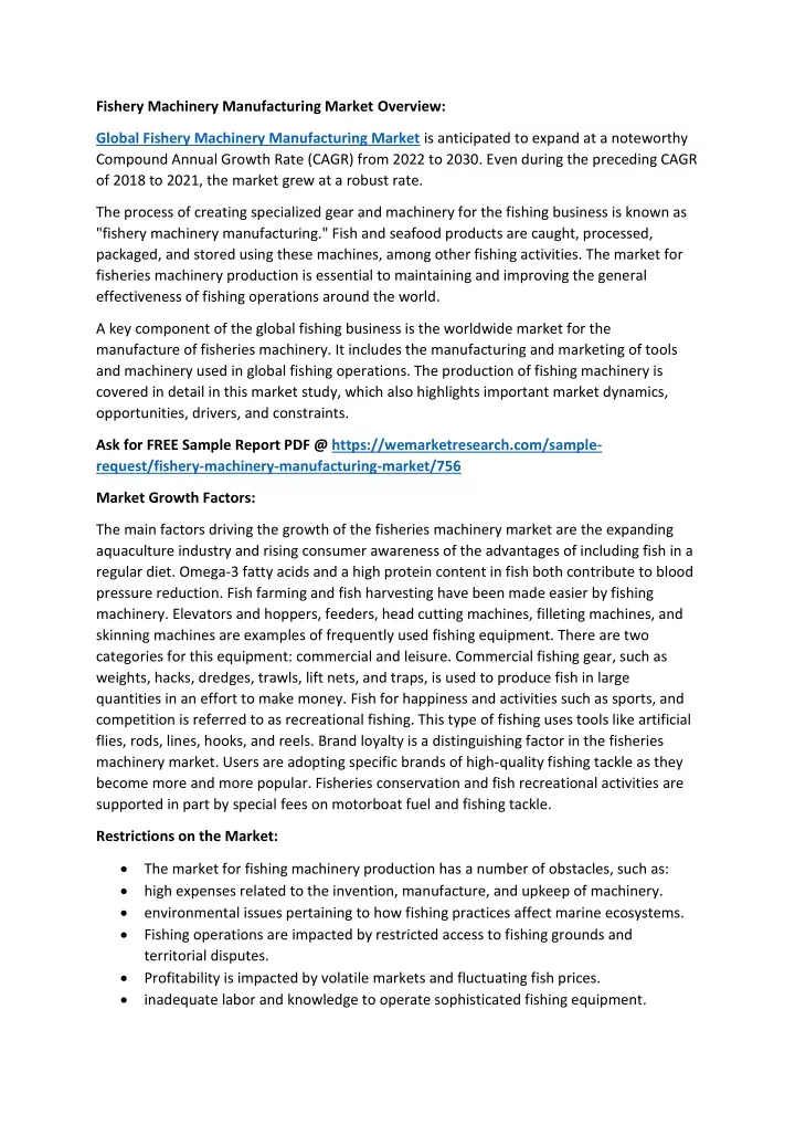 fishery machinery manufacturing market overview