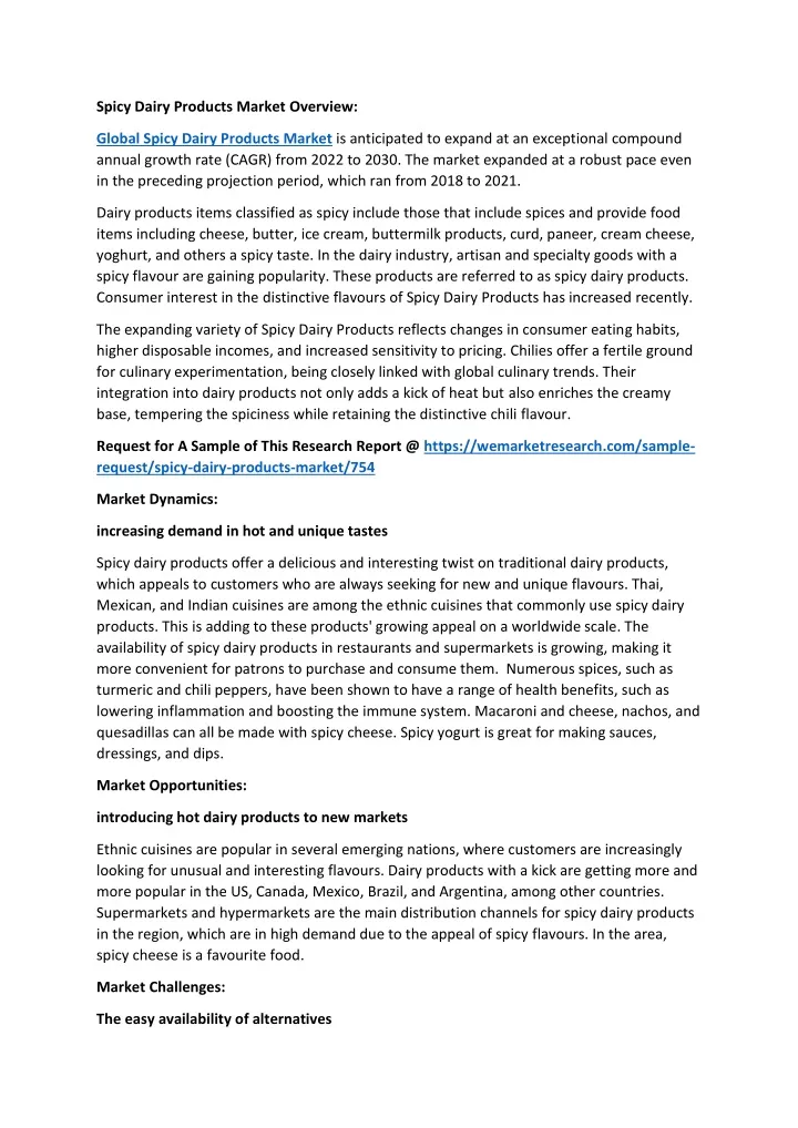 spicy dairy products market overview