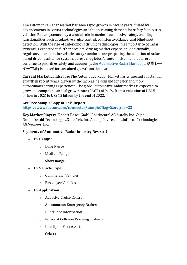 the automotive radar market has seen rapid growth