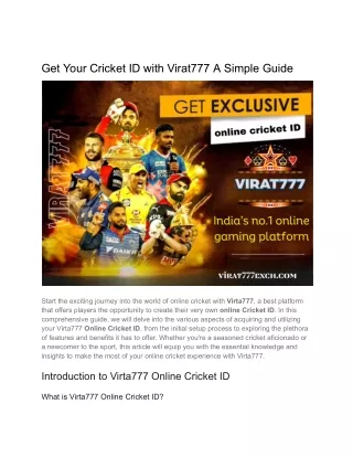 Get Your Cricket ID with Virat777 A Simple Guide