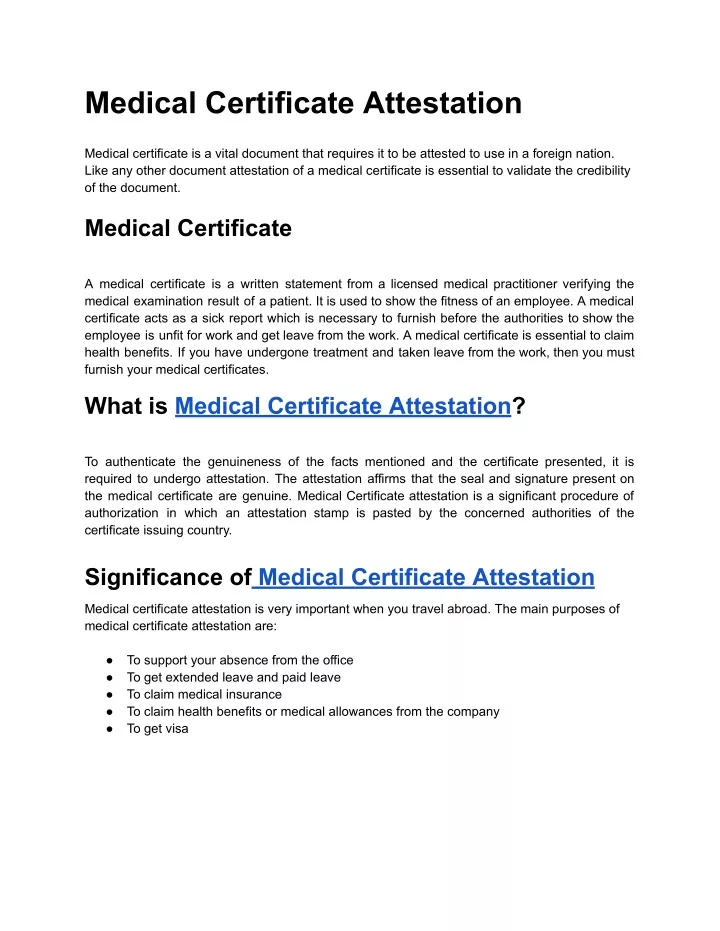 medical certificate attestation
