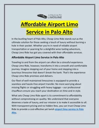 Affordable Airport Limo Service in Palo Alto