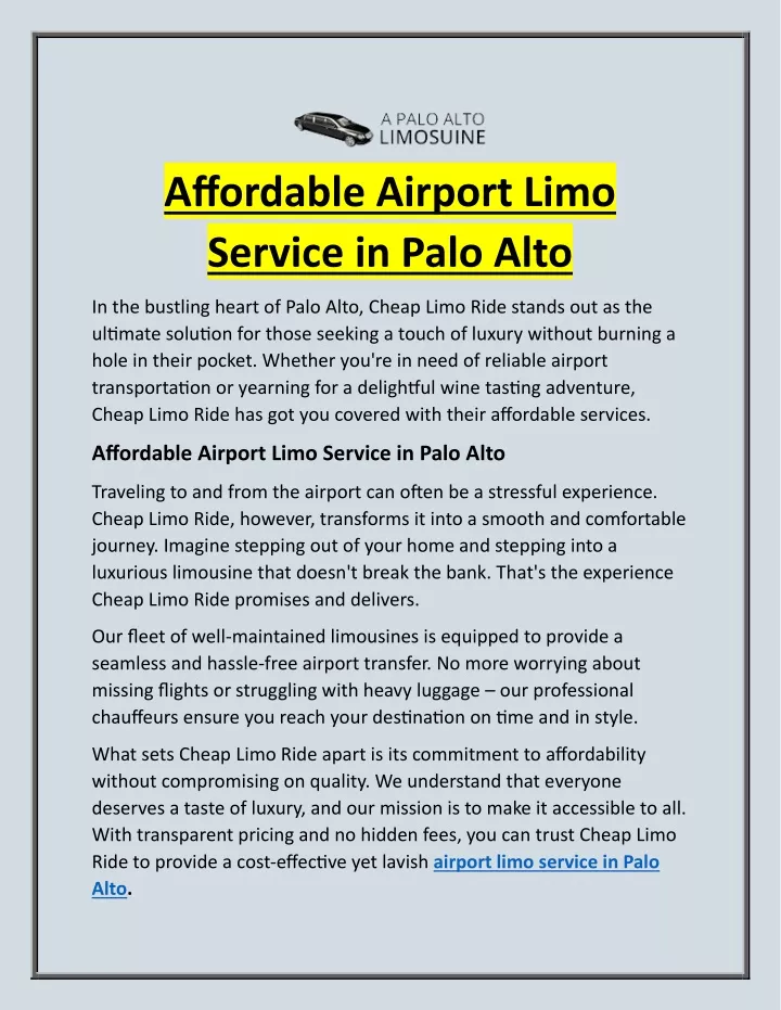 affordable airport limo service in palo alto