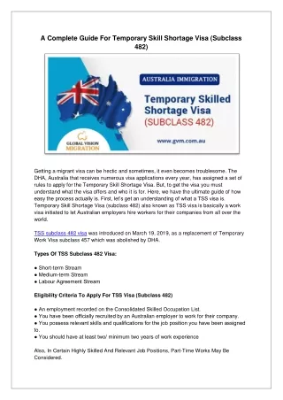 A Complete Guide For Temporary Skill Shortage Visa (Subclass 482)