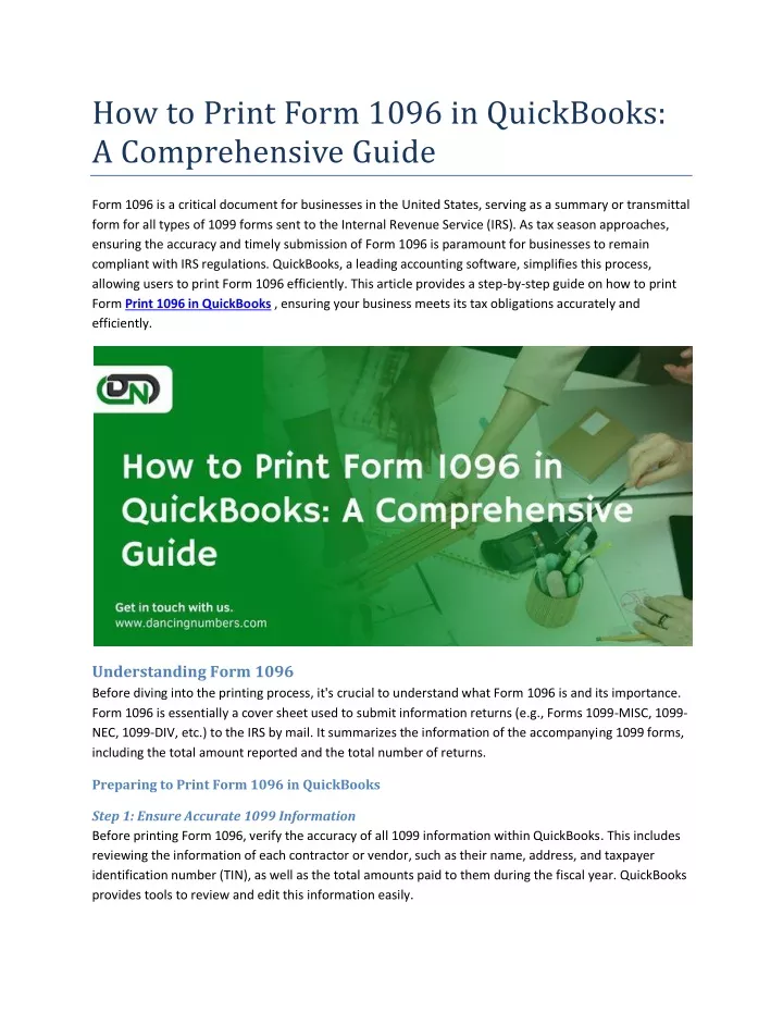 how to print form 1096 in quickbooks