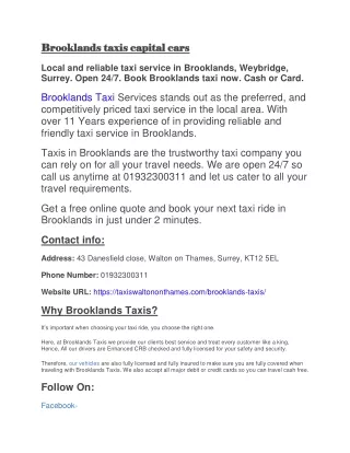 Brooklands taxis capital cars