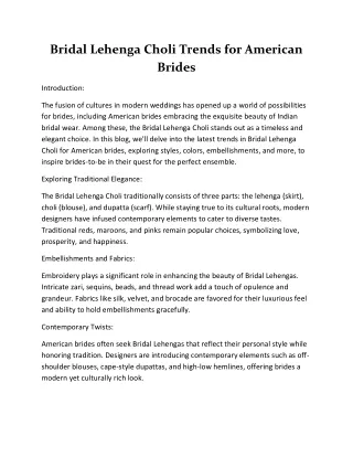 Bridal Lehenga Choli Trends for American Brides