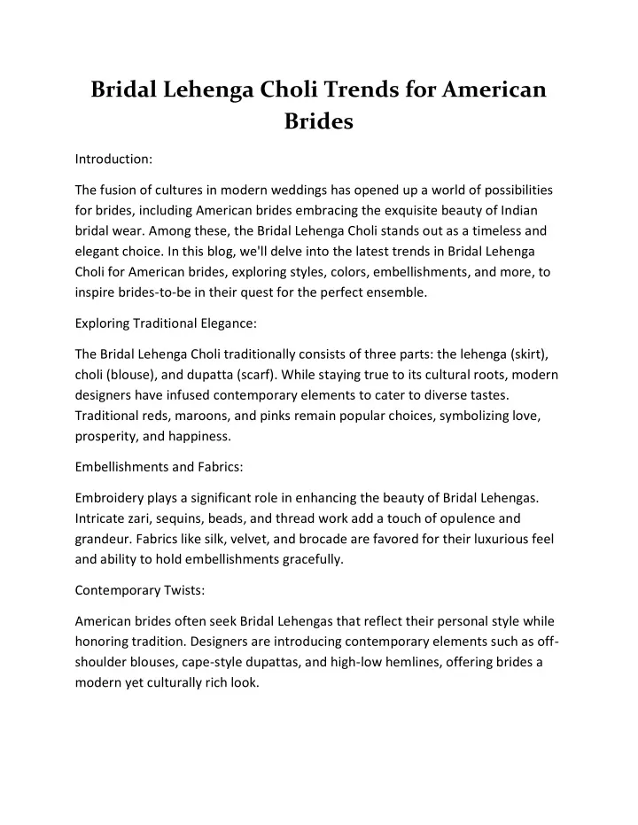 bridal lehenga choli trends for american brides