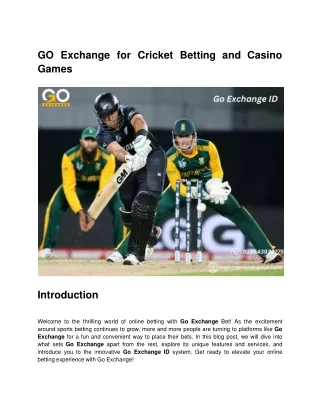 GO Exchange for Cricket Betting and Casino Games