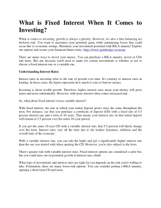 What is Fixed Interest When It Comes to Investing?