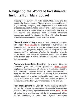 Navigating the World of Investments_ Insights from Marc Louvet