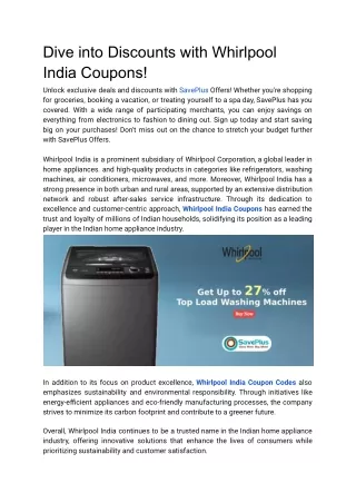 Dive into Discounts with Whirlpool India Coupons!