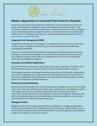 Modern Approaches to Cockroach Pest Control in Australia