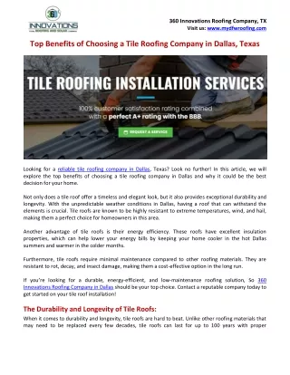 The Top Benefits of Choosing a Tile Roofing Company in Dallas Texas