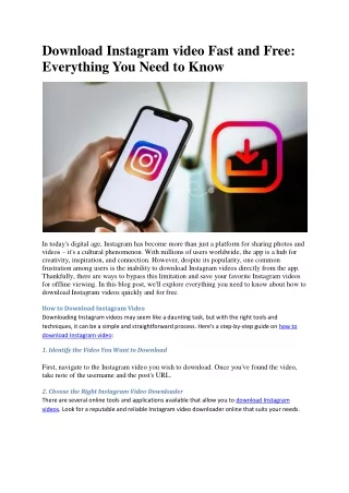 Download Instagram video Fast and Free