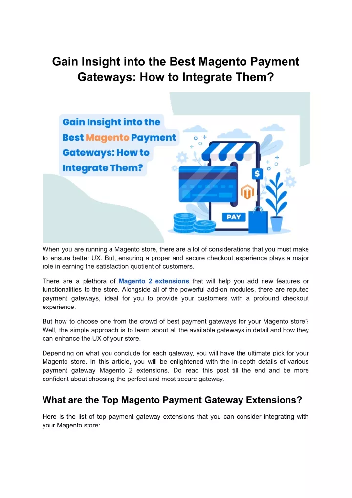 gain insight into the best magento payment