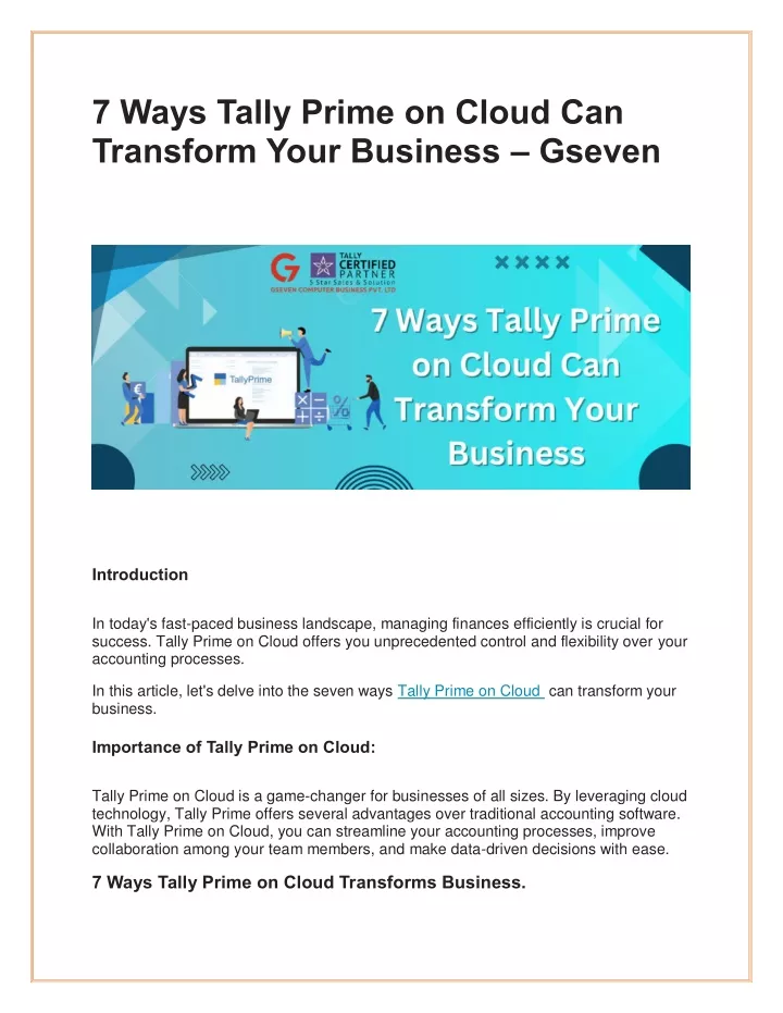 7 ways tally prime on cloud can transform your