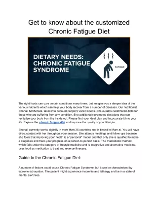 Get to know about the customized Chronic Fatigue Diet