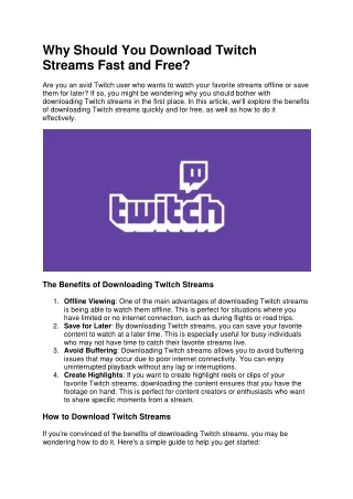 Download Twitch streams - Why Should You Download Twitch Streams Fast and Free
