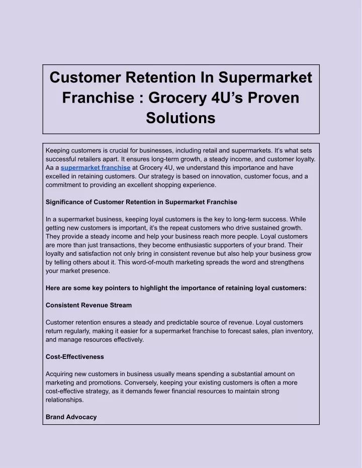 customer retention in supermarket franchise