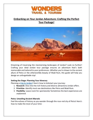 Embarking on Your Jordan Adventure Crafting the Perfect Tour Package