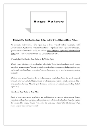 Discover the Best Replica Bags Online in the United States at Bags Palace