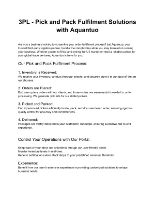 3PL - Pick and Pack Fulfilment Solutions with Aquantuo