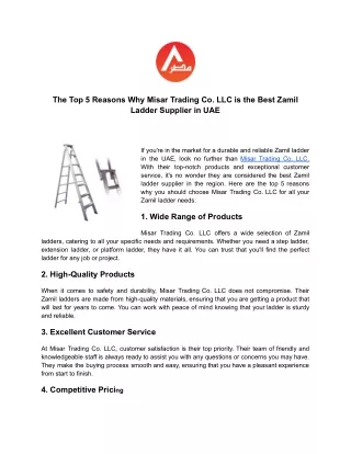 The Top 5 Reasons Why Misar Trading Co. LLC is the Best Zamil Ladder Supplier in UAE