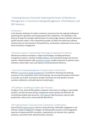 Unlocking Business Potential Exploring the Power of Warehouse Management, E-commerce Catalog Management, CPQ Software, a