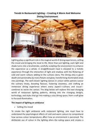 Trends In Restaurant Lighting – Creating A Warm And Welcome Dining Environment
