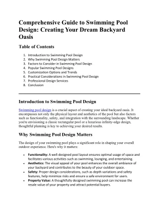 Comprehensive Guide to Swimming Pool Design - Creating Your Dream Backyard Oasis